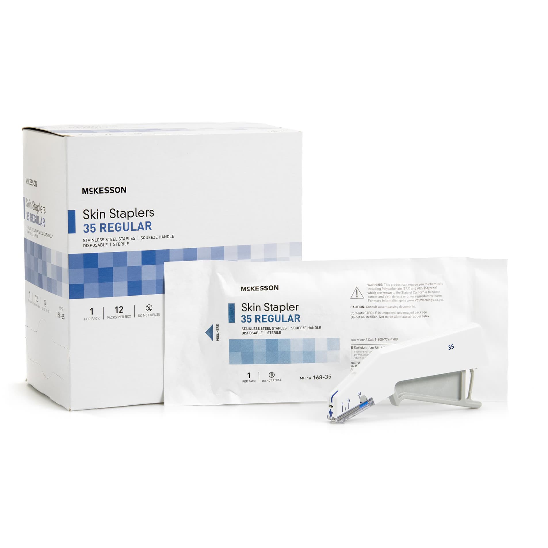McKesson Wound Stapler Squeeze Handle Stainless Steel Staples 35 mm Staples Sterile - Box of 12 - Image 1