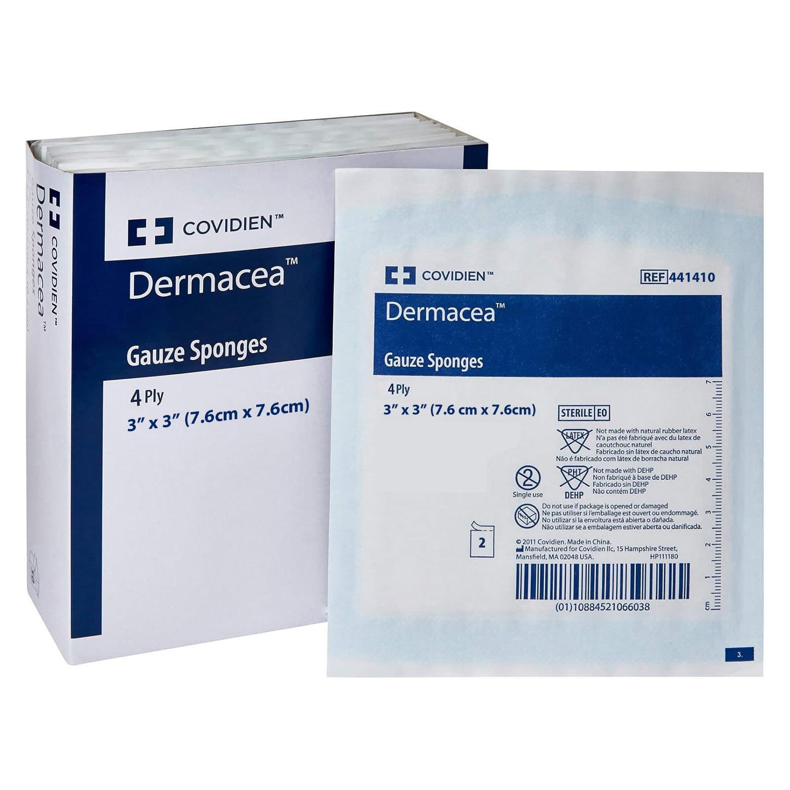 Dermacea 4 Ply Non-woven All-Purpose Sponges, 3 x 3 Inch, Sterile - Box of 50 - Image 1