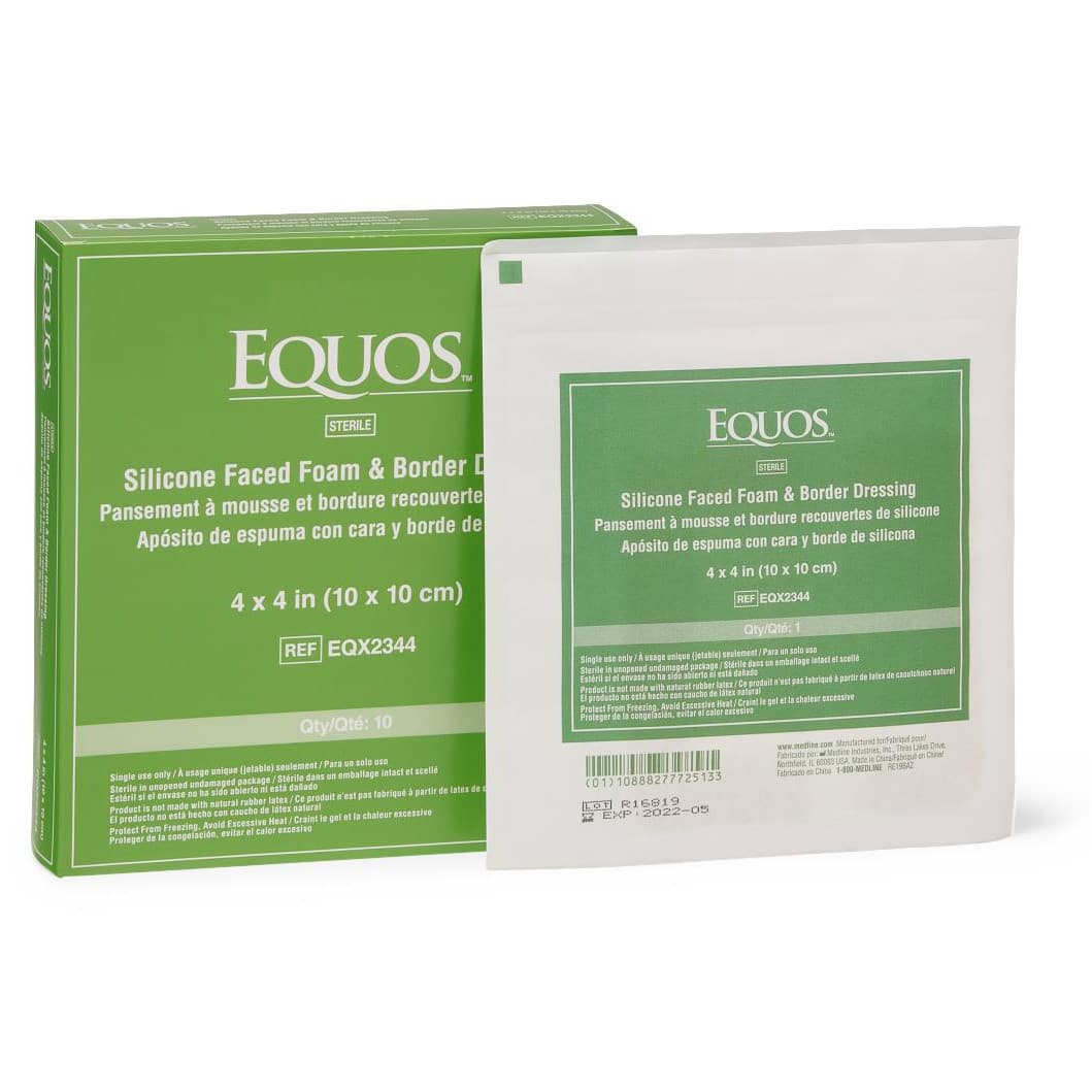 Equos 5-layer Square Foam Wound Dressing With Silicone Adhesive, 4 x 4 Inch - Box of 10 - Image 1