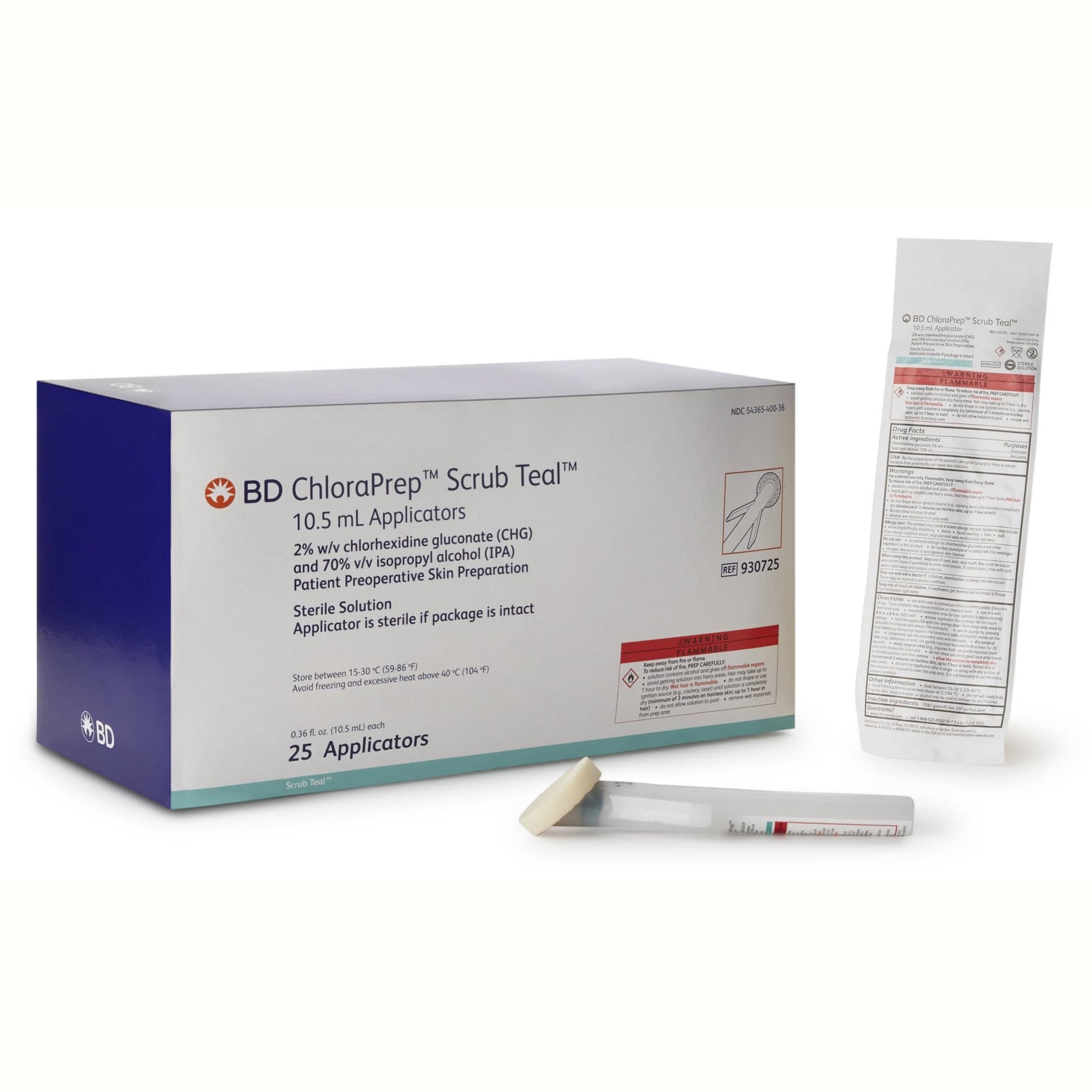 ChloraPrep Scrub Teal Skin Prep Solution Foam Applicator, 10.5 mL - Case of 100 - Image 1