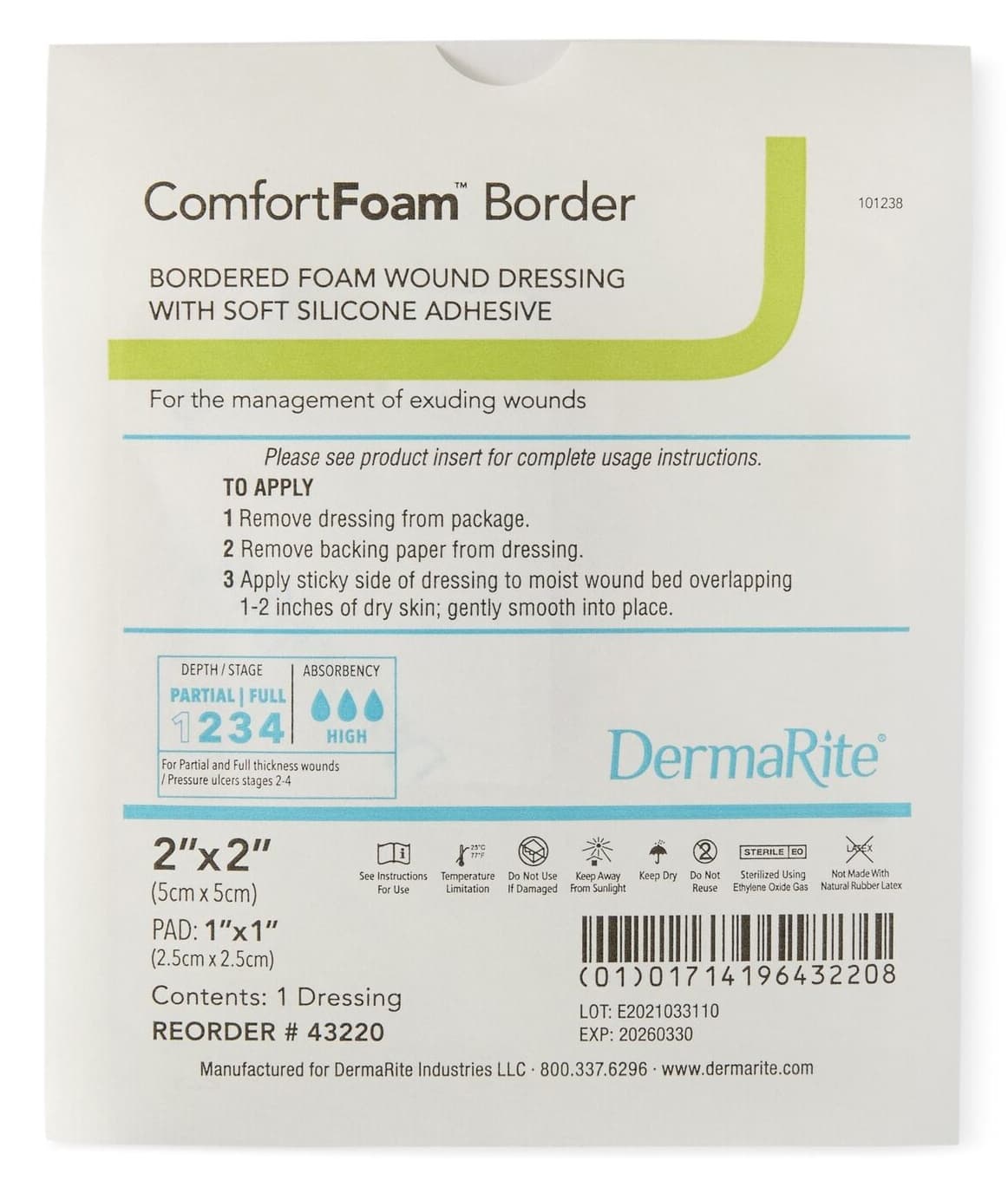 ComfortFoam Border Self-adherent Silicone Foam Dressing with Border, 2 x 2 Inch - Each - Image 1