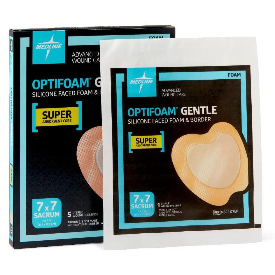 Optifoam Gentle Silicone-Faced Foam Dressing, Sacrum, Sterile, 7 x 7 Inch - Box of 5 - Image 1