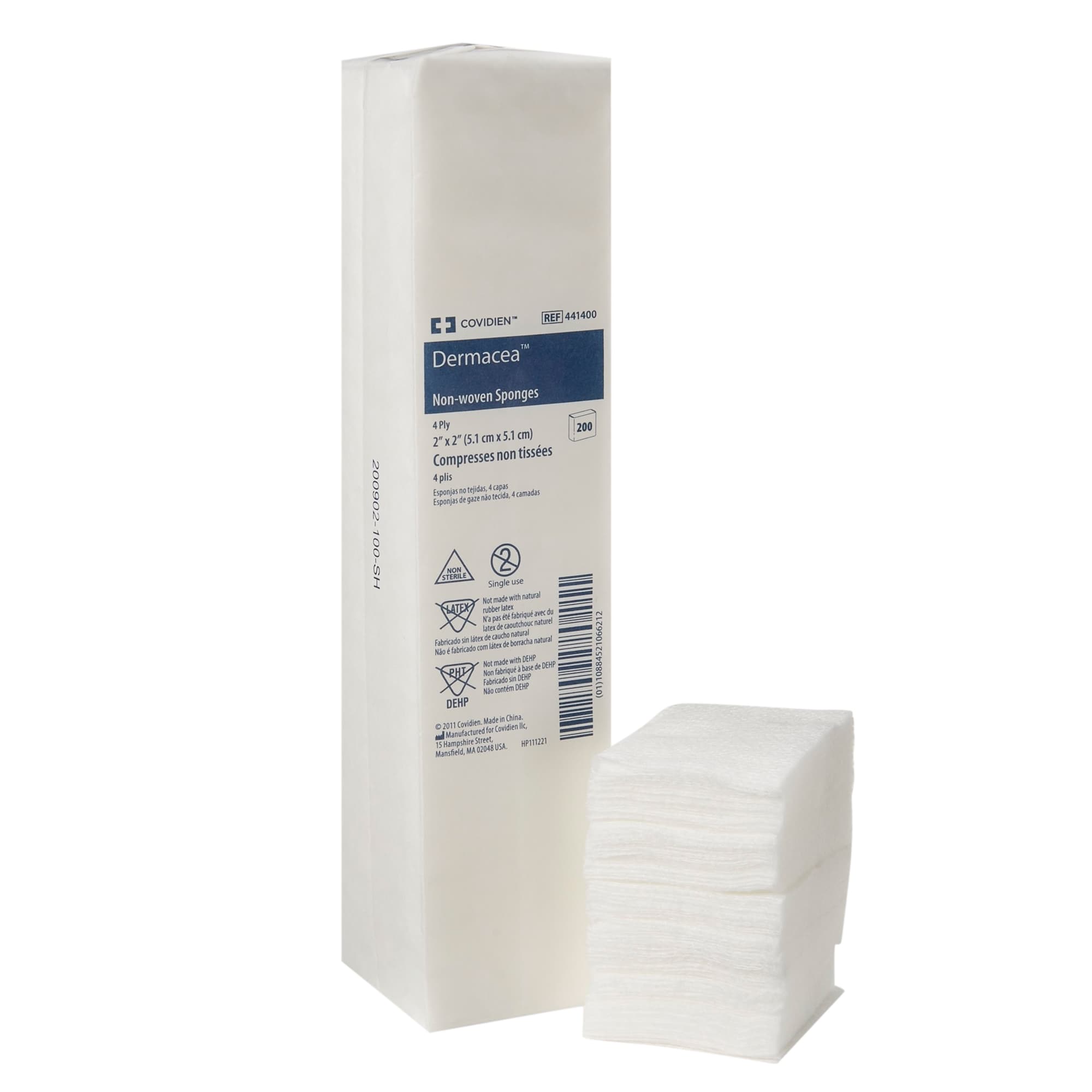 Dermacea 4 Ply Non-woven All-Purpose Sponges, 2 x 2 Inch, Non-Sterile - Box of 200 - Image 1