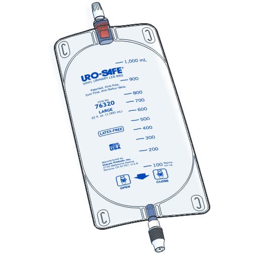 Uro-Safe Urinary Leg Bag With Semi-Transparent Front and Back, Twist Drain, 15 x 5.25 Inch, 32 oz - Each - Image 1