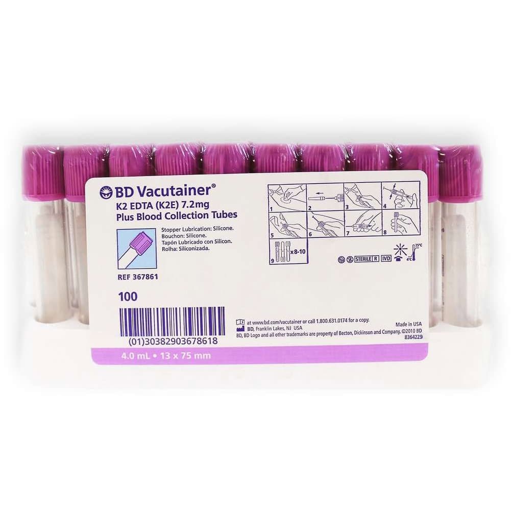 BD Vacutainer K2 EDTA Blood Collection Tube, Lavender, 4 ML - Box of 100 - Image 1