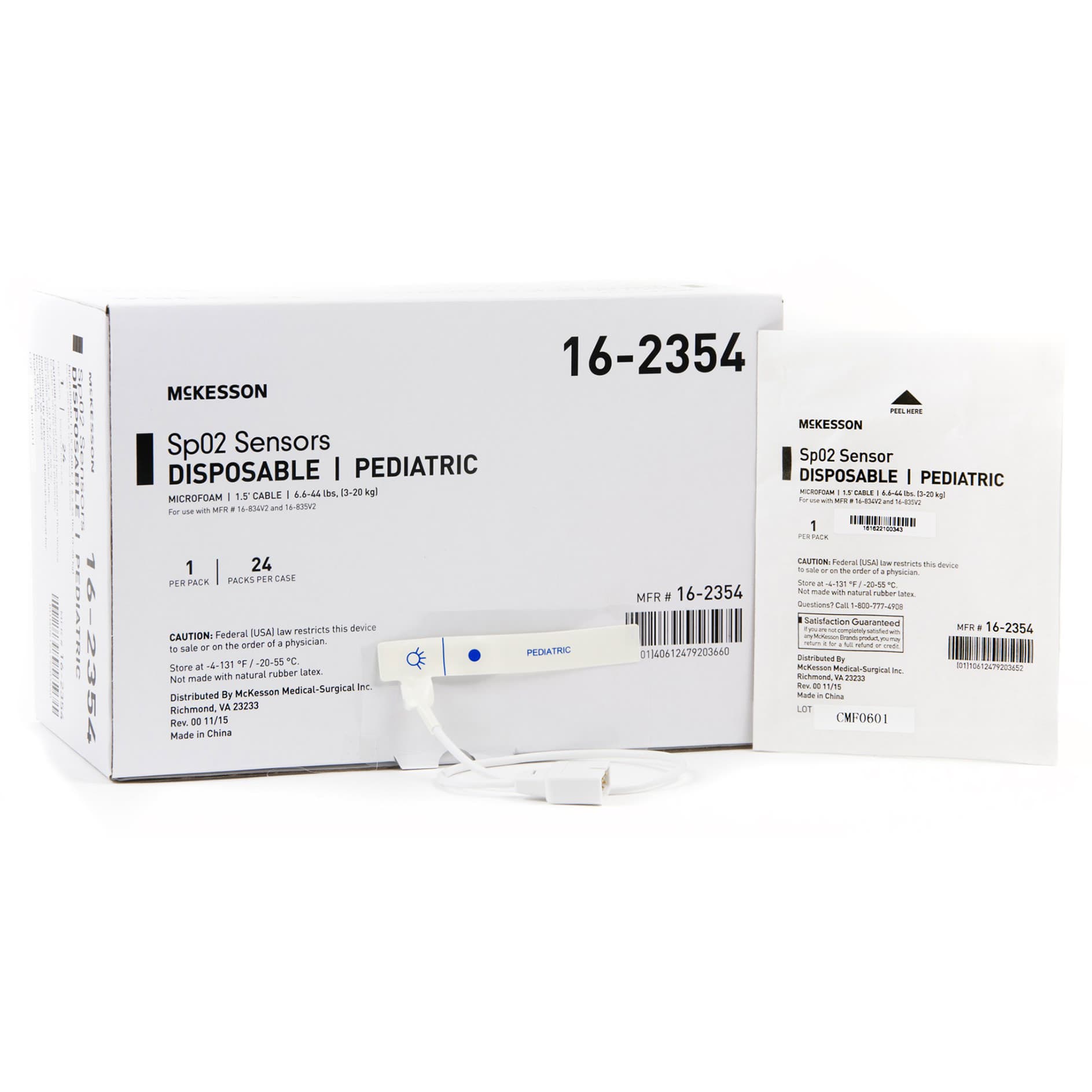 McKesson SPO2 Sensor 1.5 Foot Cord Finger Single Patient Use, Pediatric - Case of 24 - Image 1