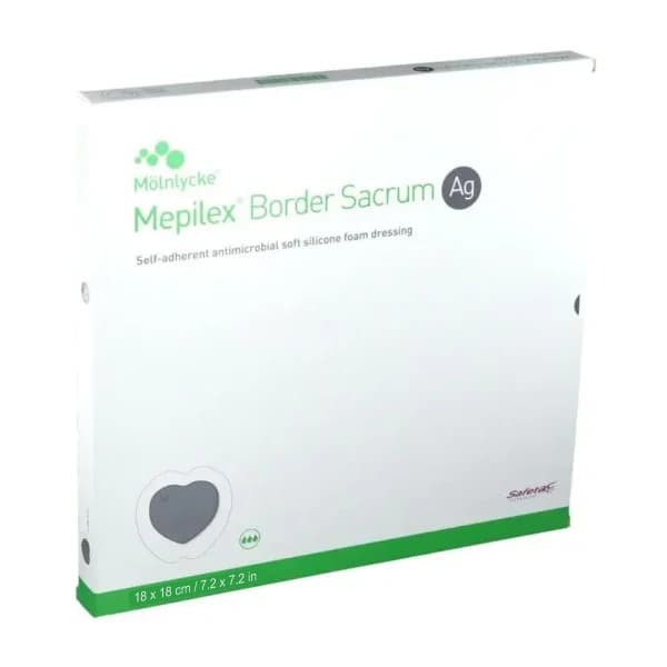 Mepilex Border Sacrum Ag Dressing, 7.2 x 7.2 Inch - Box of 5 - Image 1