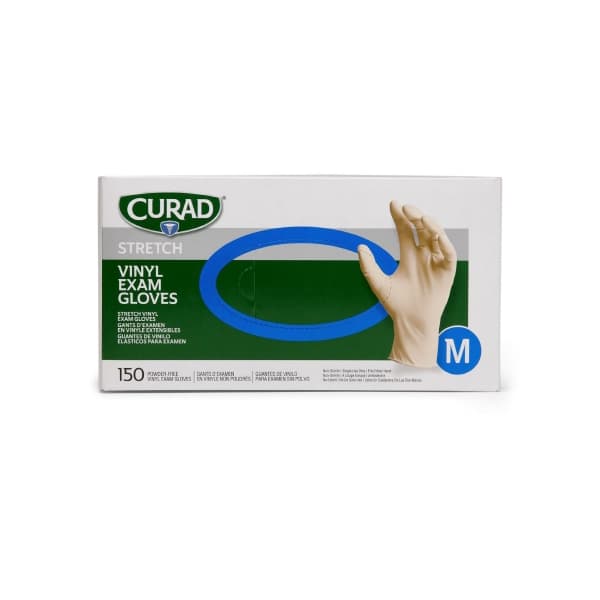 Curad Exam Glove Cream Neutral Beaded Cuff 4.1 mil to 6.0 mil Range, Medium - Box of 150 - Image 1