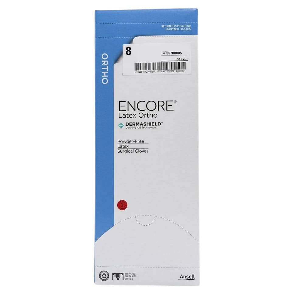ENCORE Latex Ortho Surgical Glove Brown Beaded Cuff Ortho, Size 8, Pair - Case of 200 - Image 1