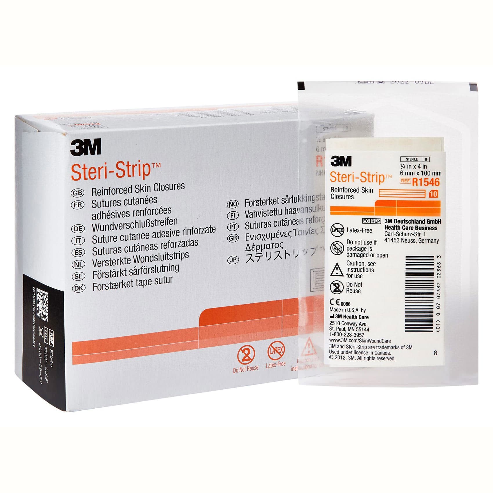 3M Steri-Strip Skin Closure Strip, Reinforced Strip, 1/4 x 4 Inch - Box of 50 - Image 1