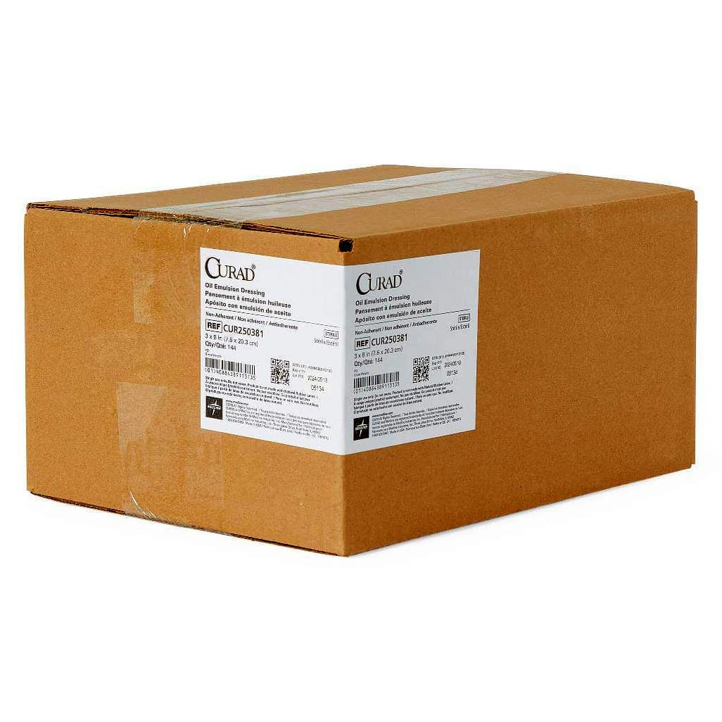 Curad Non-adherent Oil Emulsion Dressing, Sterile, 3 x 8 Inch - Case of 144 - Image 1