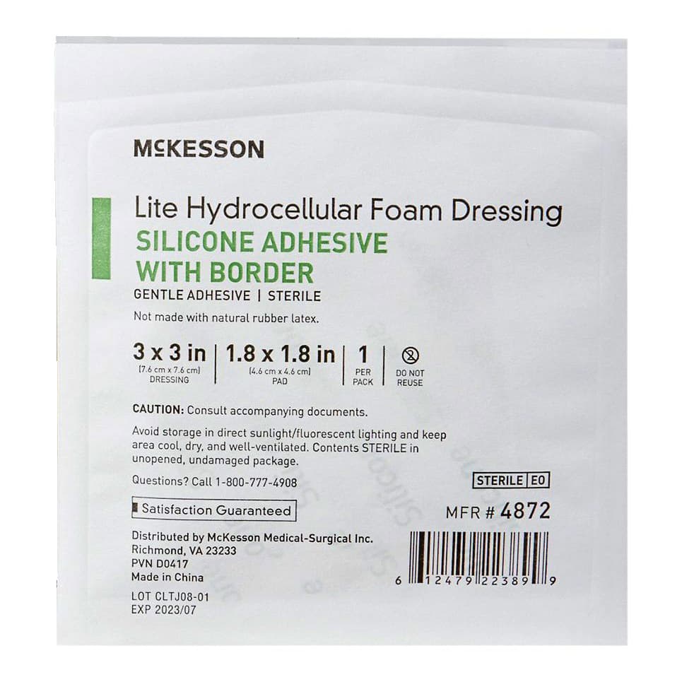 McKesson Lite Thin Silicone Foam Dressing, 3 x 3 Inch, 1-4/5 x 1-4/5 Inch Pad, Silicone Gel - Each - Image 1