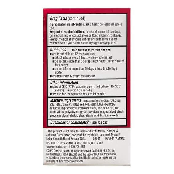 Leader Pain Reliever Extra Strength, 500 mg Gelcaps - Pack of 100 - Image 3