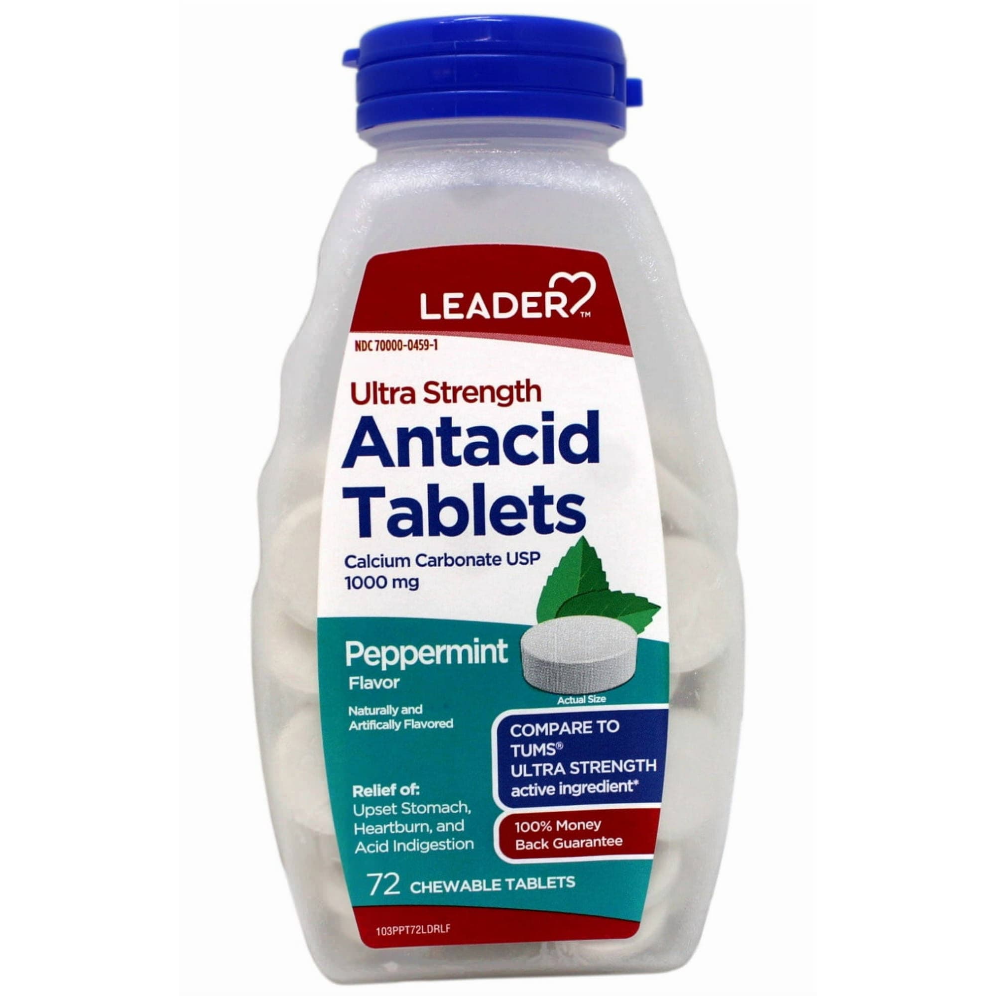 Leader Ultra Strength Antacid, Chewable Tablets, Peppermint, 1000 mg, 72 Count - Each