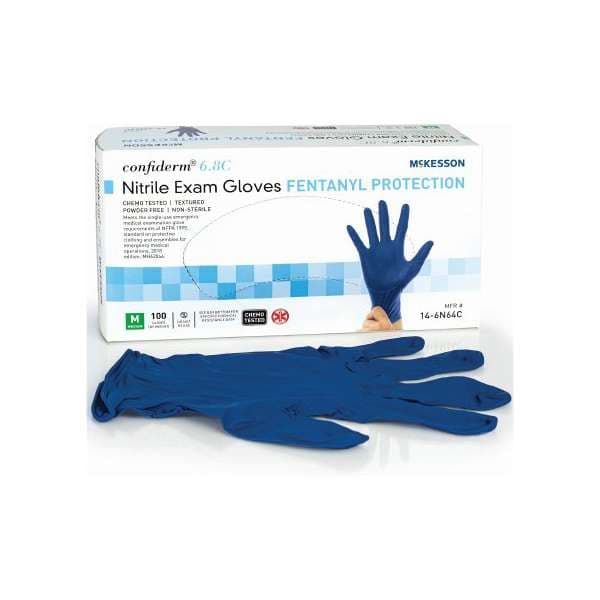 McKesson Confiderm 6.8C Exam Glove Blue Beaded Cuff 6.1 mil to 8.0 mil Range, Medium - Case of 1000 - Image 1