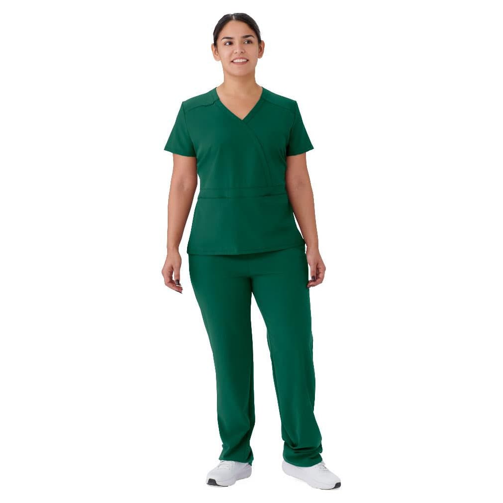 Medline Brooklyn AVE Women's Scrub Top, Mock Wrap, Hunter Green, 2XSmall - Each - Image 1