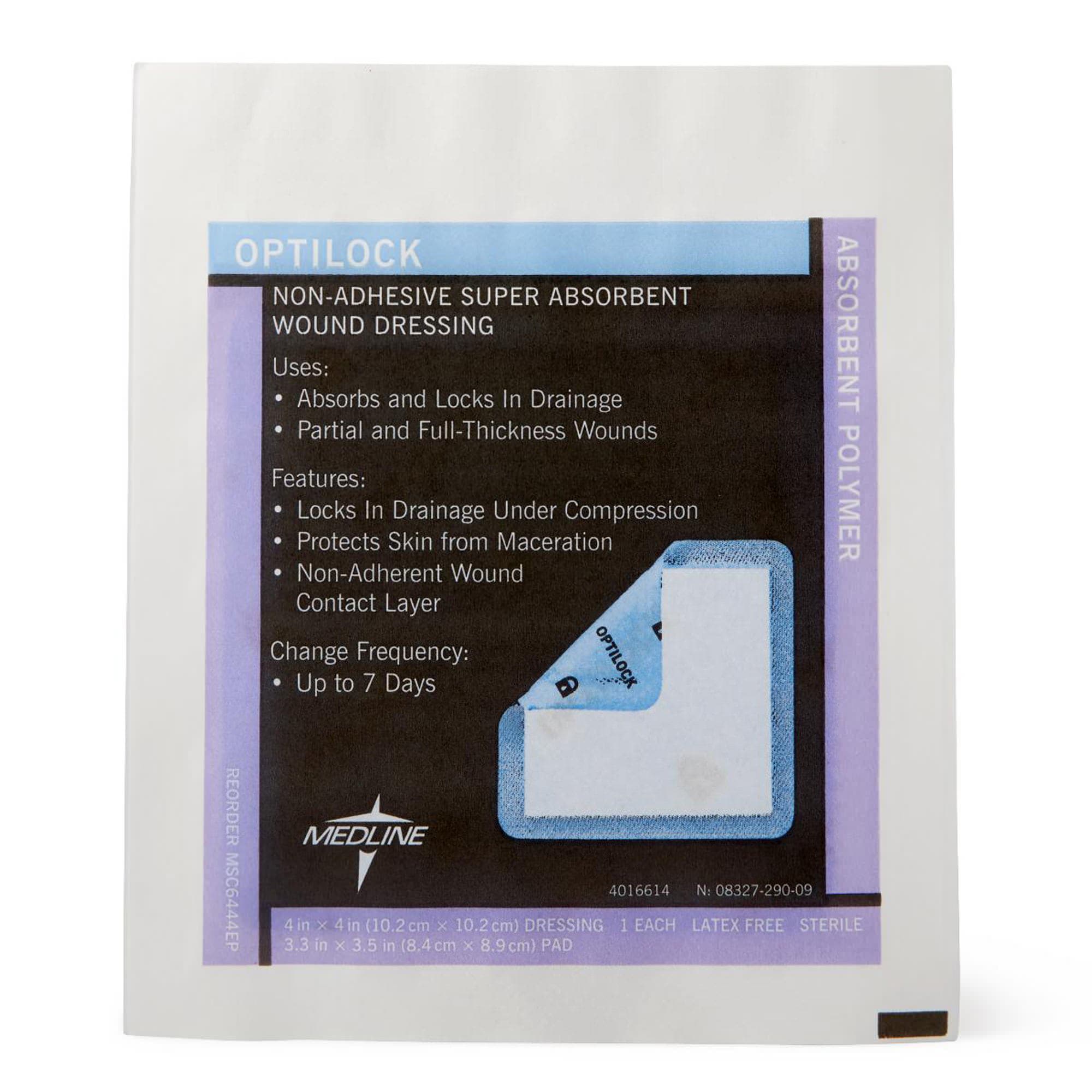 Medline OptiLock Super Absorbent Wound Dressing, 4 x 4 Inch - Image 1