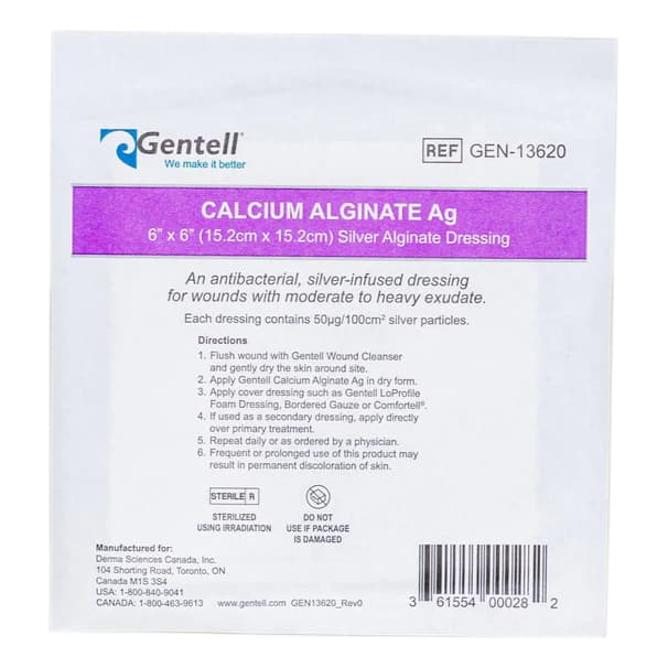 Gentell Calcium Alginate Ag Silver Dressing, 6 x 6 Inch - Each - Image 1