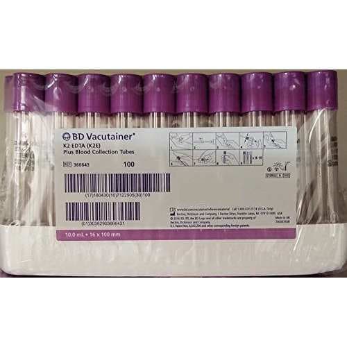 BD Vacutainer K2 EDTA Blood Collection Tube, Lavender, 10 mL - Box of 100 - Image 1