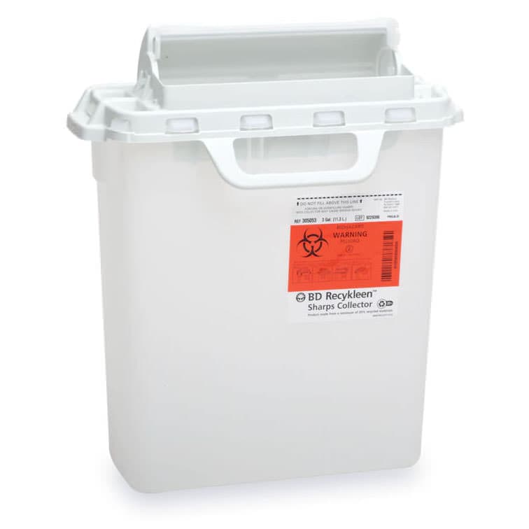 BD Recykleen counterbalanced door sharps collector, 3 Gallon - Case of 10 - Image 1