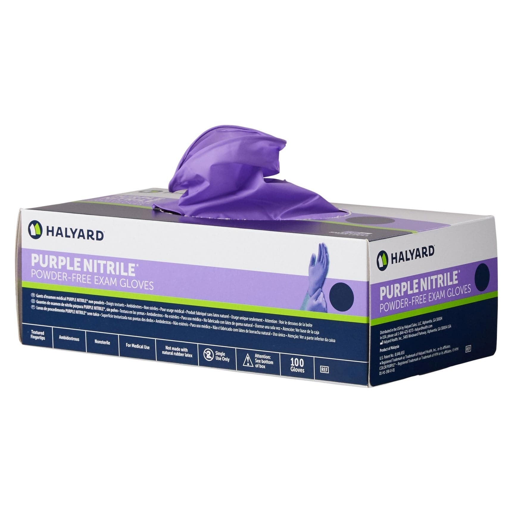 Halyard Purple Nitrile Powder Free Exam Gloves, Extra Small - Box of 100 - Image 1