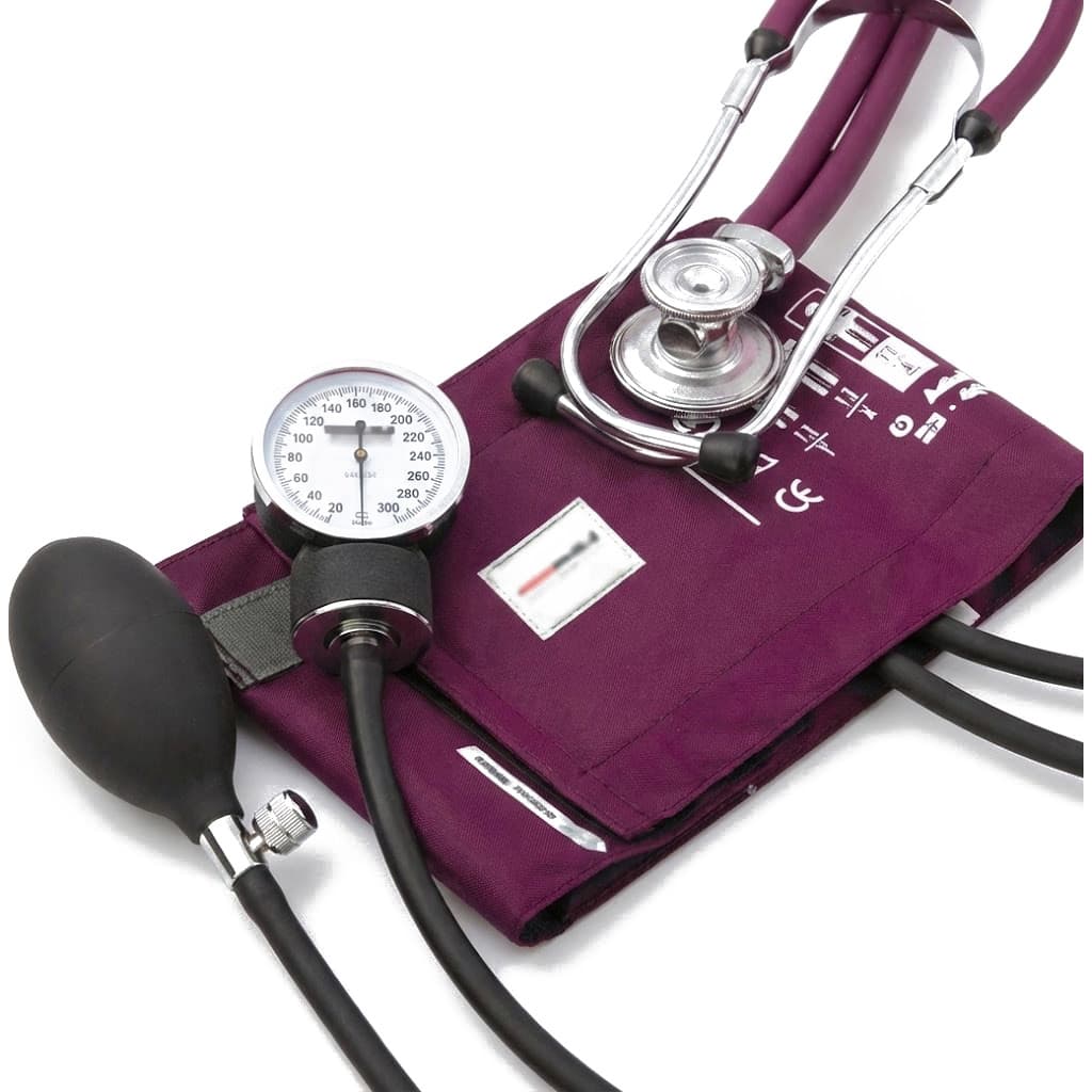 McKesson Magenta Adult Reusable Aneroid & Dual-Head Sprague Stethoscope Set, Cuff 23-33 cm - Case of 12 - Image 1