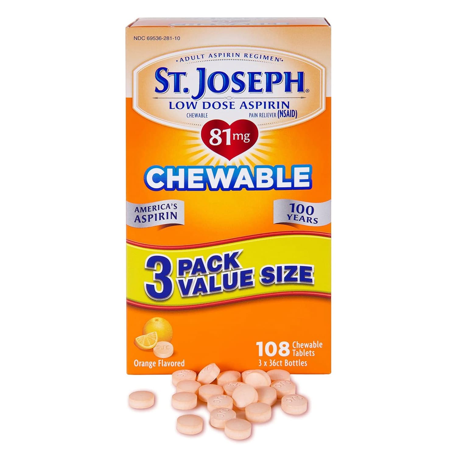 St. Joseph Low Dose Chewable Aspirin, Orange, 81 mg, 108 Count - Each - Image 1