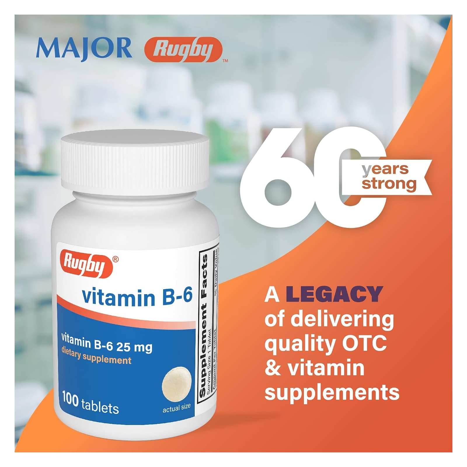 Rugby Vitamin B6 Supplement, 25 mg - Image 2