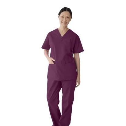 Medline ComfortEase Women's V-neck Tunic Scrub Top, 2-Pockets, Wine, Small - Each - Image 1