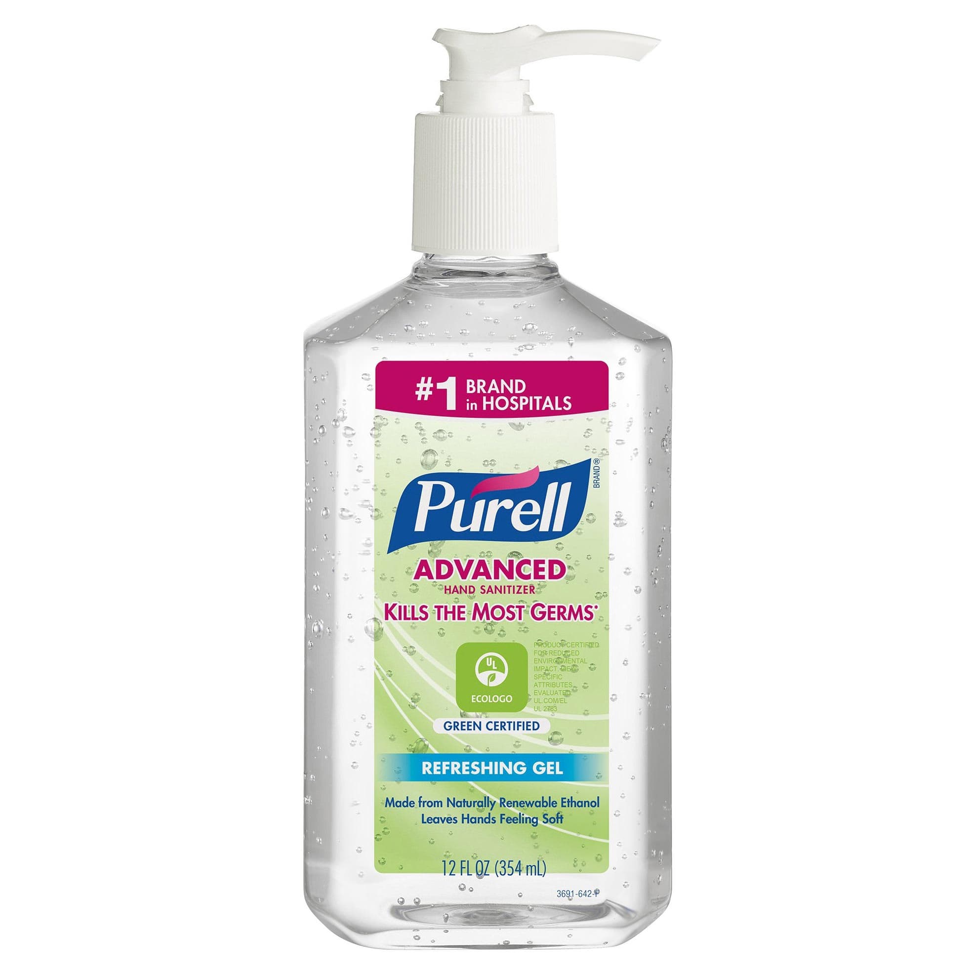 Purell Advanced Hand Sanitizer Green Certified Gel Ethyl Alcohol Bottle, 12 oz - Case of 12 - Image 1