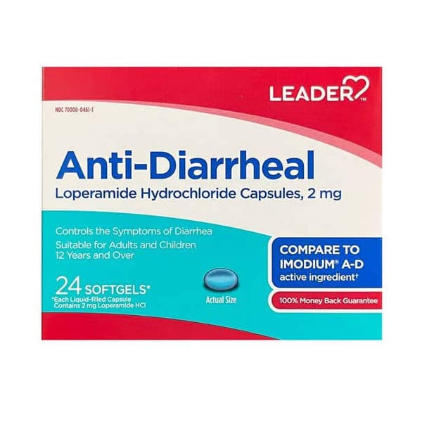 Leader Anti-Diarrheal Loperamide Hydrochloride Caplets, 2mg, 24 Count