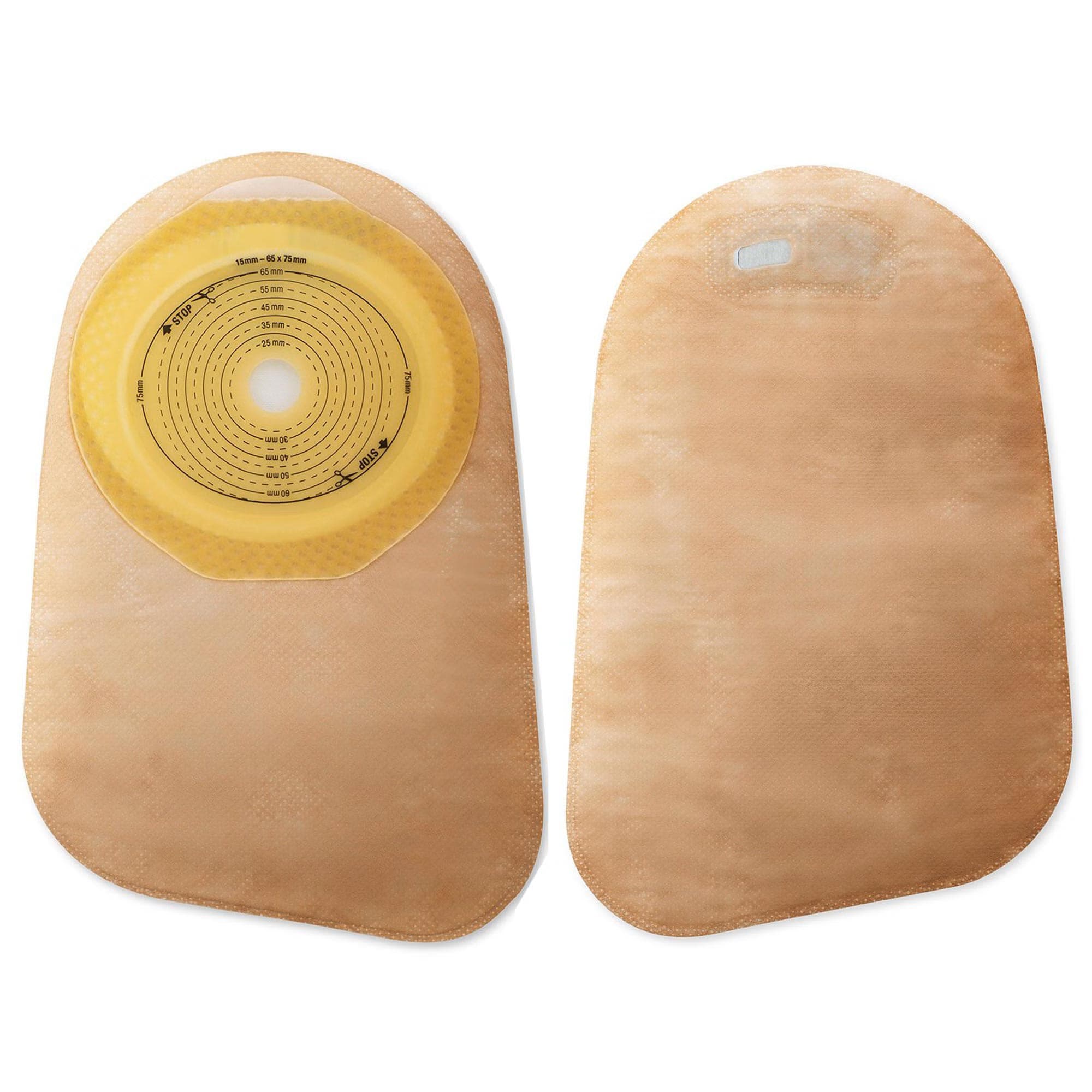 Premier 1-Piece Closed Ostomy Pouch with Flat SoftFlex Barrier and Filter, Beige, 1-3/8 Inch - Box of 30 - Image 1
