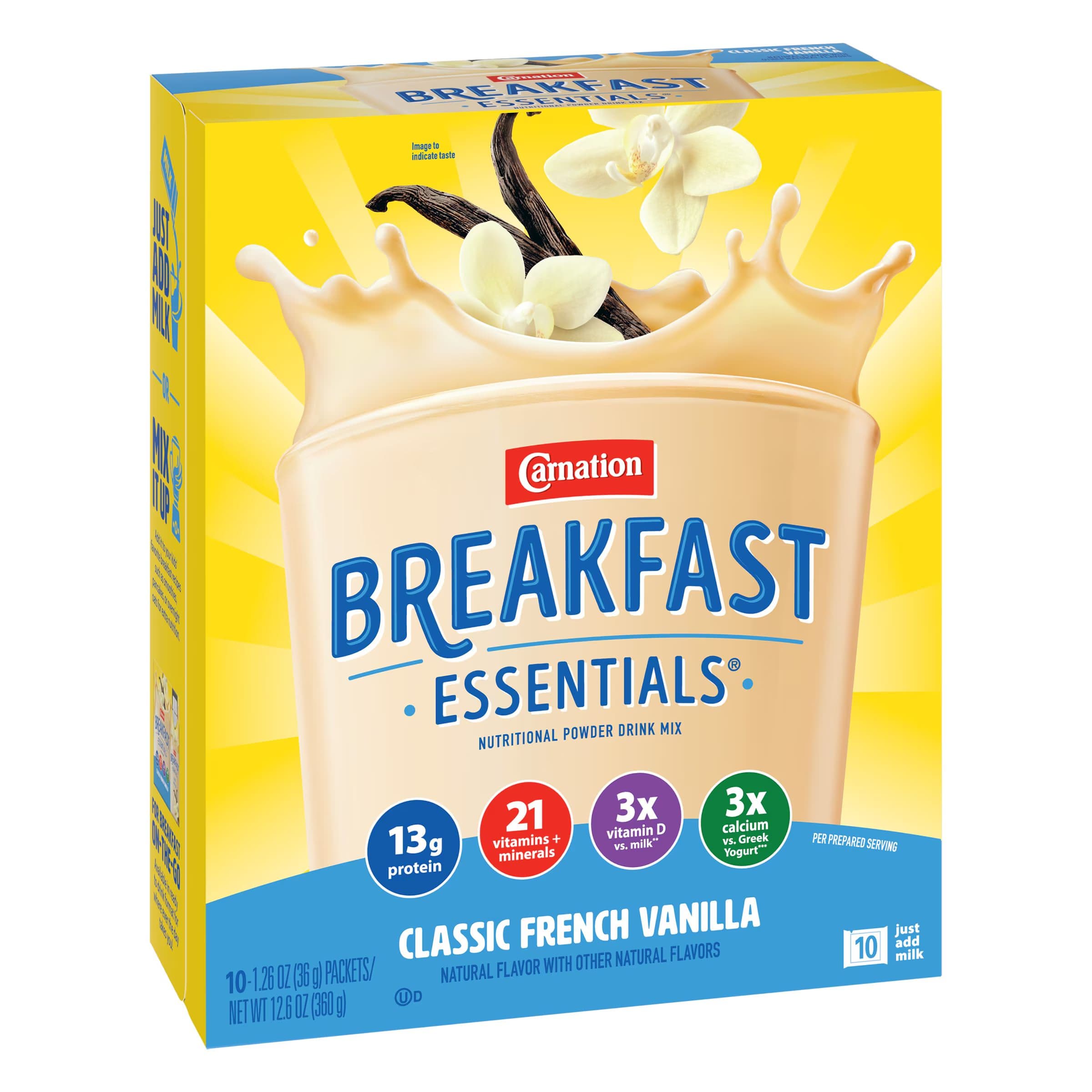 Carnation Breakfast Essentials Nutritional Powder Drink Mix, French Vanilla, 36 Gram, Powder - Case of 60 - Image 1