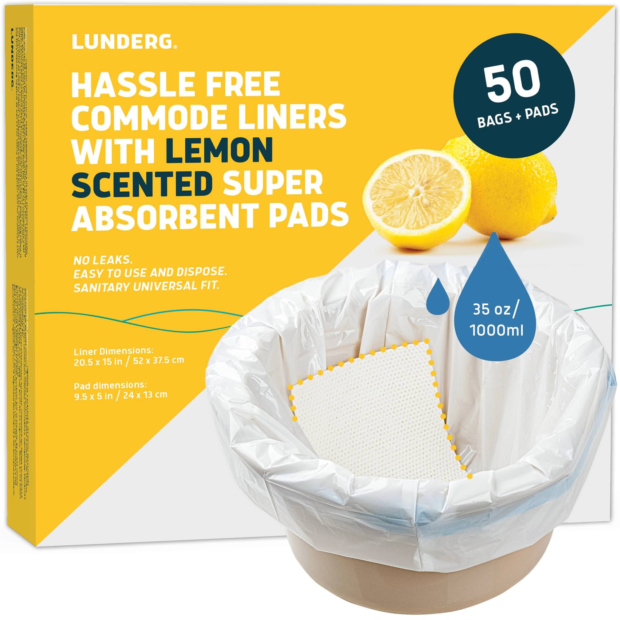 Lunderg Commode Liners with Absorbent Pads, 50/Pack, Lemon - Image 1