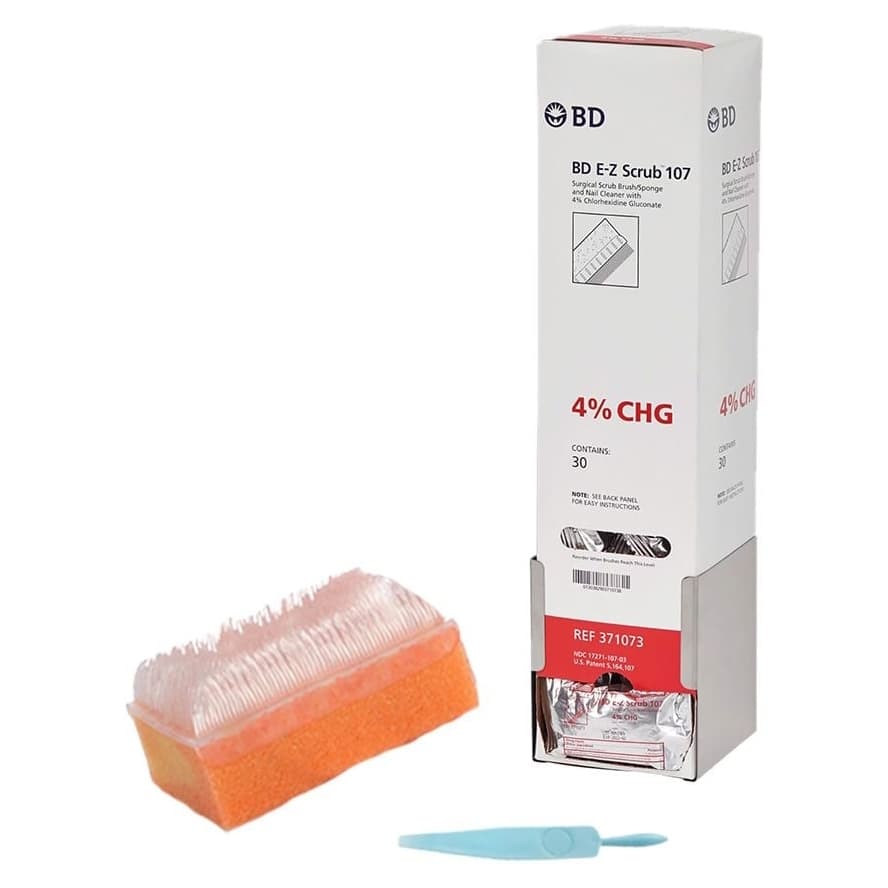 BD E-Z Scrub Impregnated Scrub Brush, Red - Box of 30 - Image 1