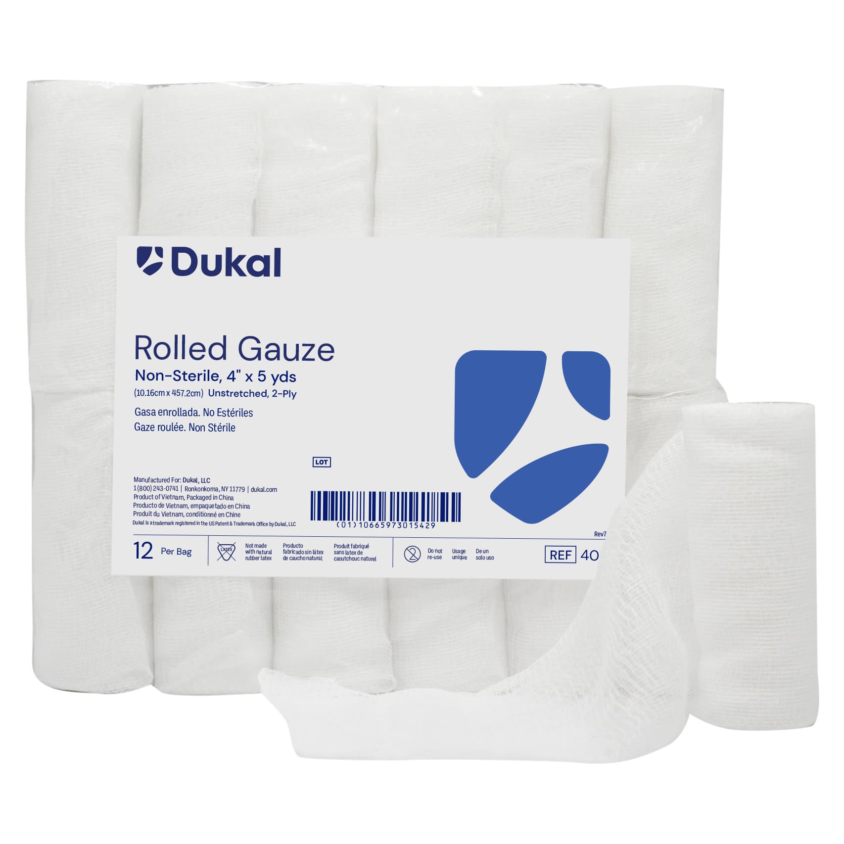 Dukal Fluff Cotton 2 Ply Conforming Bandage, 4 Inch x 5 Yard, Non Sterile - Case of 96 - Image 1