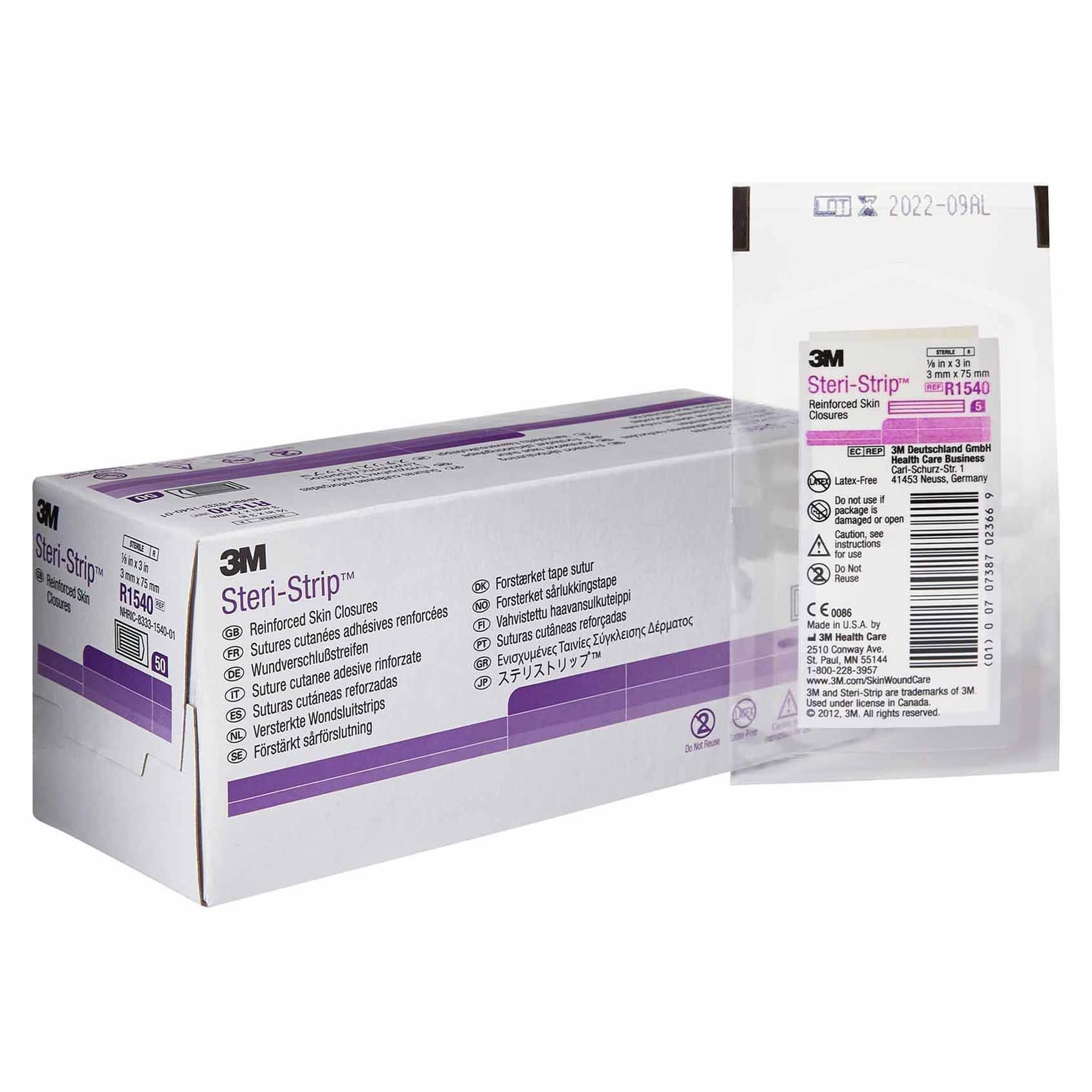 3M Steri-Strip Skin Closure Strip, Reinforced Strip, 1/8 x 3 Inch - Case of 200 - Image 1