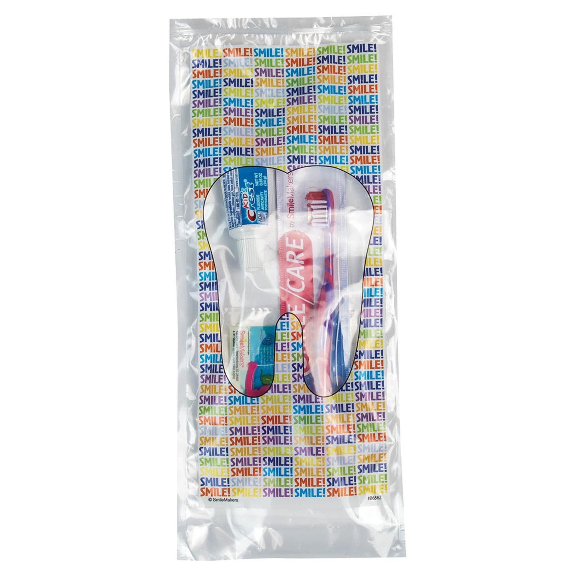 SmileCare Youth Smile! Premium Zippered Bag Dental Kits, 13 3/4" x 5 1/4" - Box of 72 - Image 2