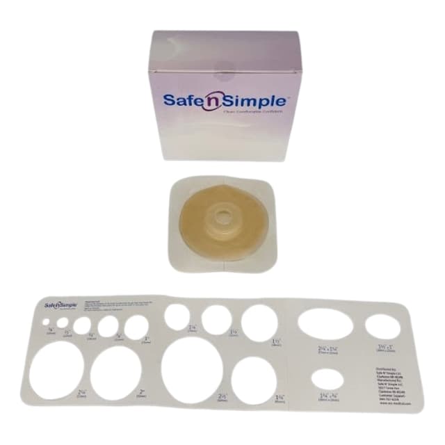 Safe N Simple 2-Piece Extended Wear 1-3/8" Precut Convex Wafer with Tape Collar, 5 x 5 Inch, 2-1/4" Flange - Box of 5 - Image 1
