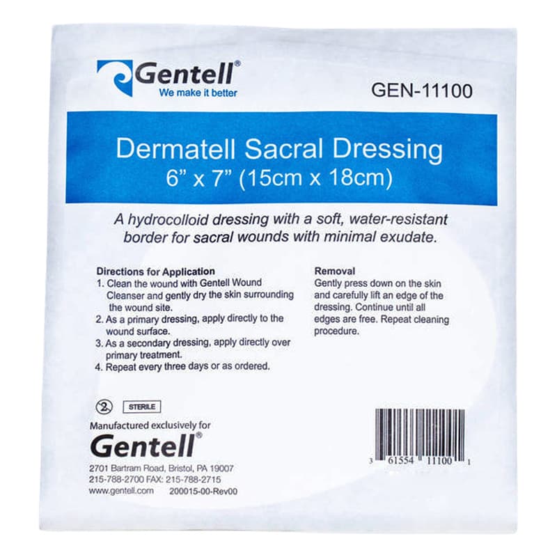 Gentell Dermatell Hydrocolloid Sacral Dressing, 6 x 7 Inch - Box of 10 - Image 1