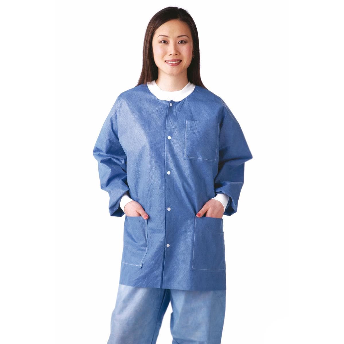 Medline Multilayer SMS Lab Jacket with Knit Cuffs and Collar, Blue, Extra Large - Case of 30 - Image 1