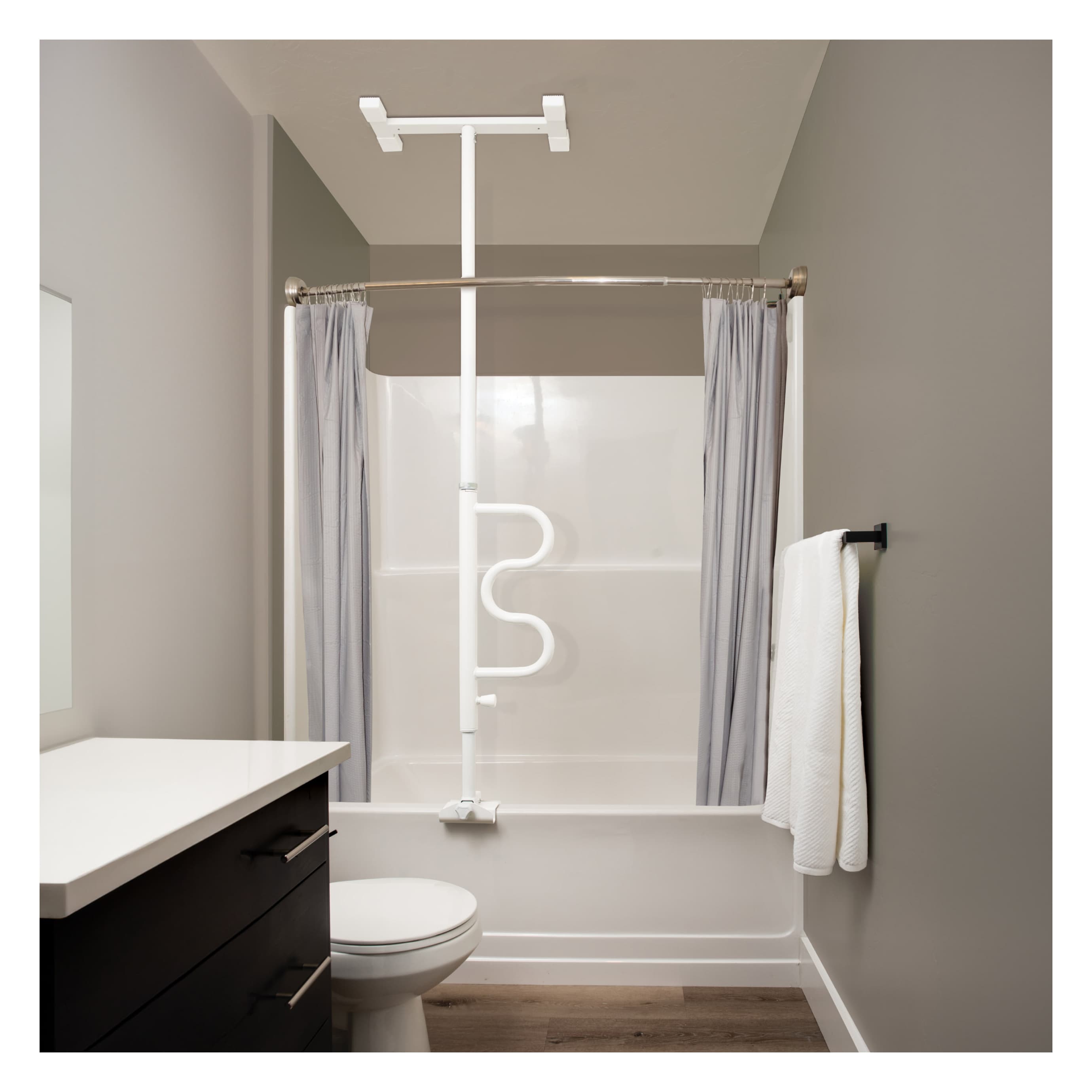 STANDER Bathtub Security Pole & Curve Grab Bar, White - Each - Image 1