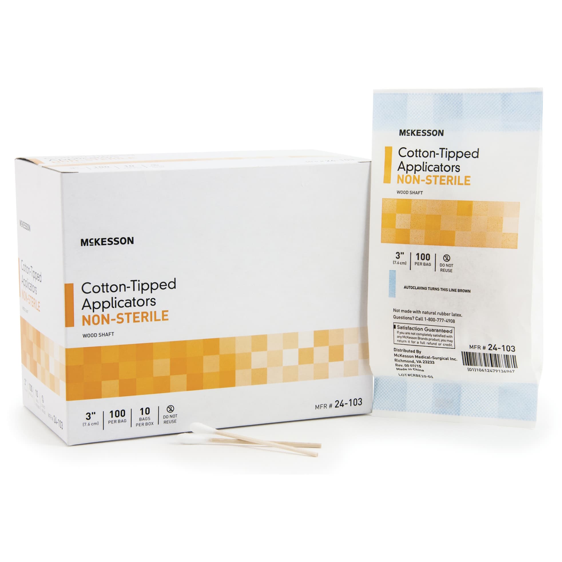 McKesson Cotton Tip Wood Shaft Non-Sterile Swabstick, 3 Inch - Bag of 100 - Image 1