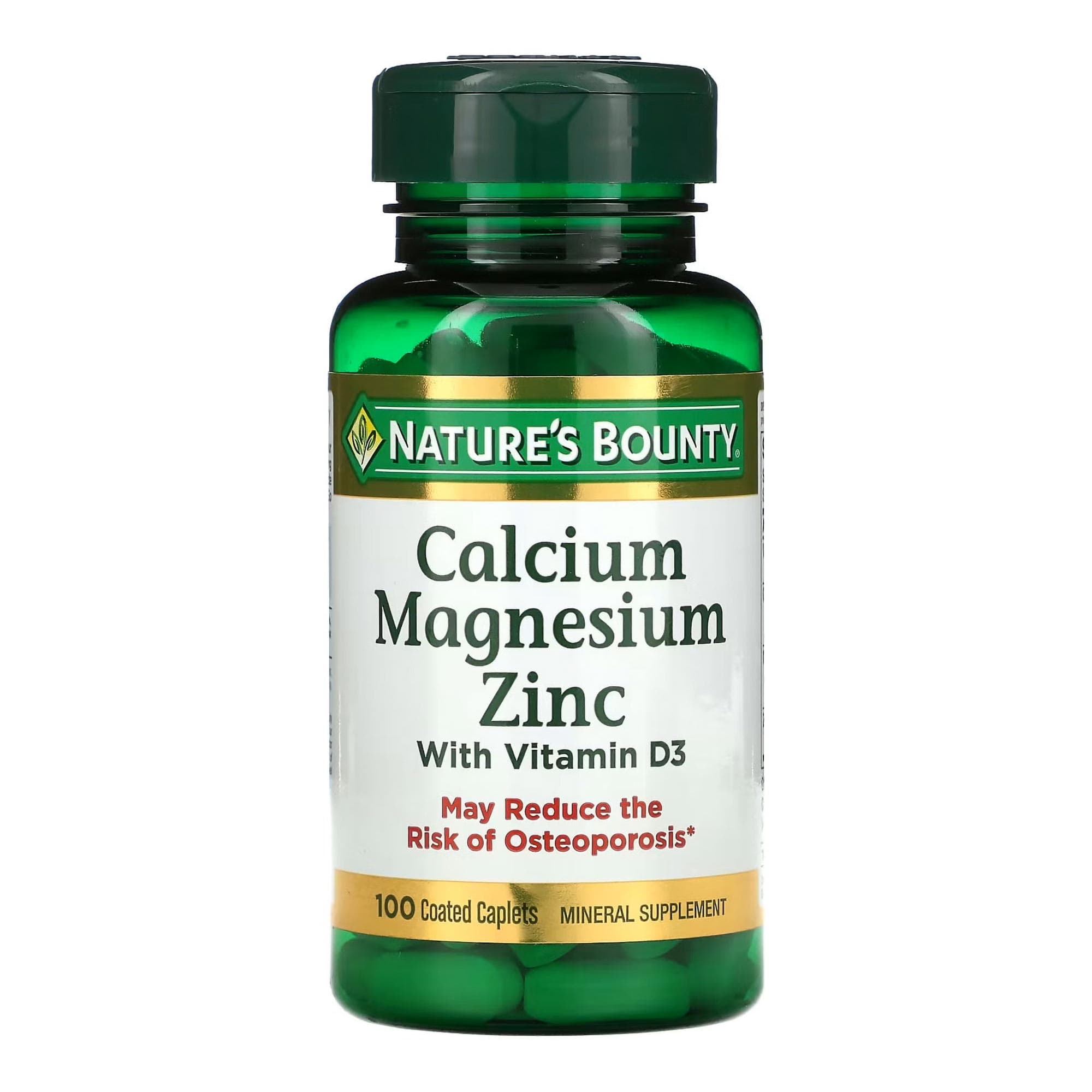 Nature's Bounty Calcium Magnesium Zinc with Vitamin D3 Capsules - Bottle of 100