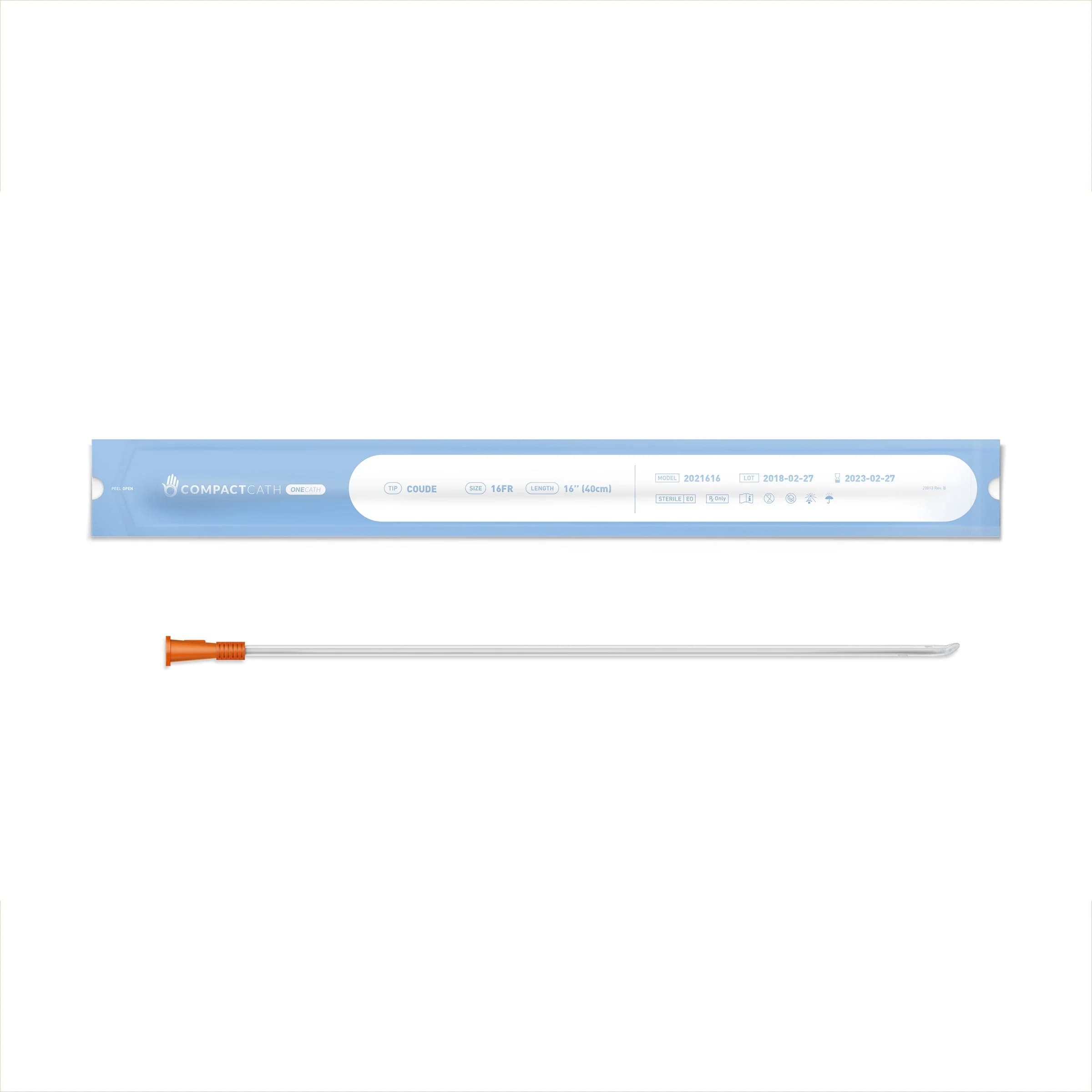 CompactCath OneCath Classic Urethral Catheter, Coude Tip, 16 Fr - Case of 900 - Image 1