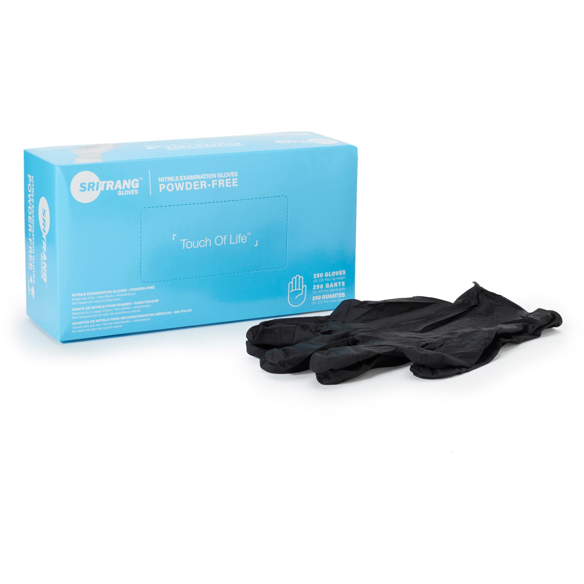 Touch of Life Exam Glove Textured Fingertips Ambidextrous Chemo Tested NonSterile, Black, X-Large - Case of 2250 - Image 1