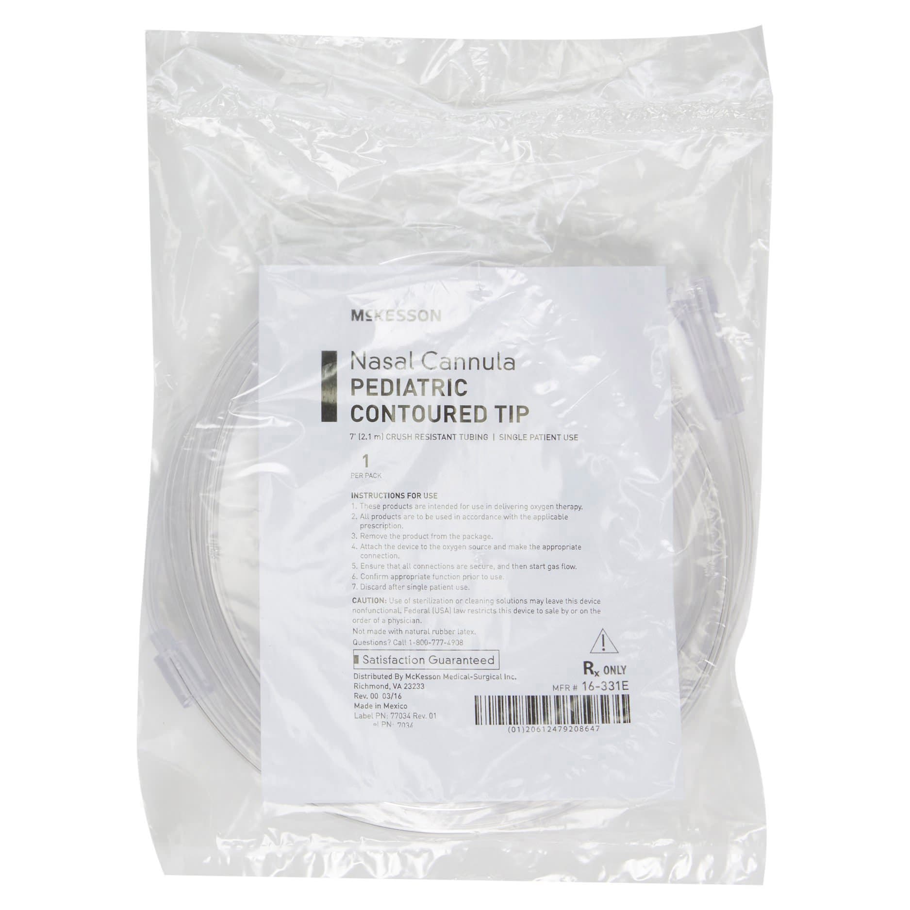 McKesson Pediatric Nasal Cannula, Standard Connector, Straight Tip, 7 ft. Clear Tubing - Each - Image 1