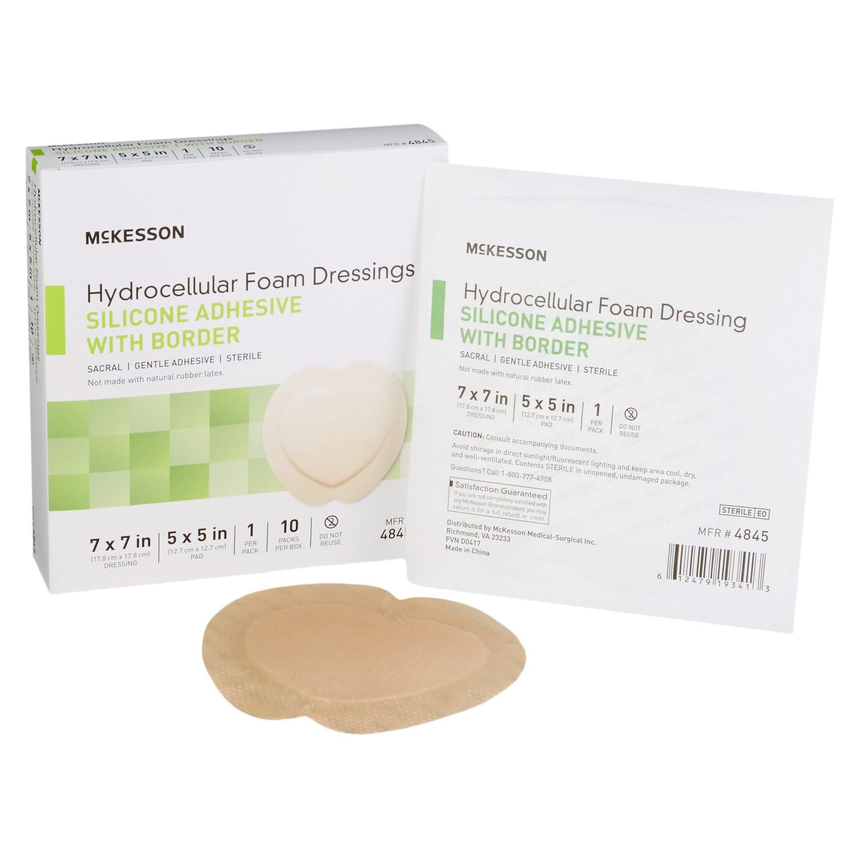 McKesson Sacral 5-Layer Hydrocellular Silicone Adhesive Foam Dressings with Border, 7" x 7" - Box of 10 - Image 1