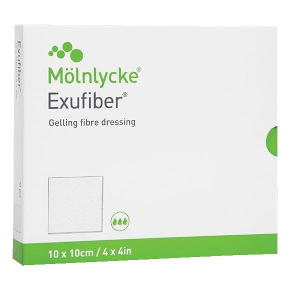 Exufiber Gelling Fiber Dressing, 4 x 4 Inch - Box of 10 - Image 1
