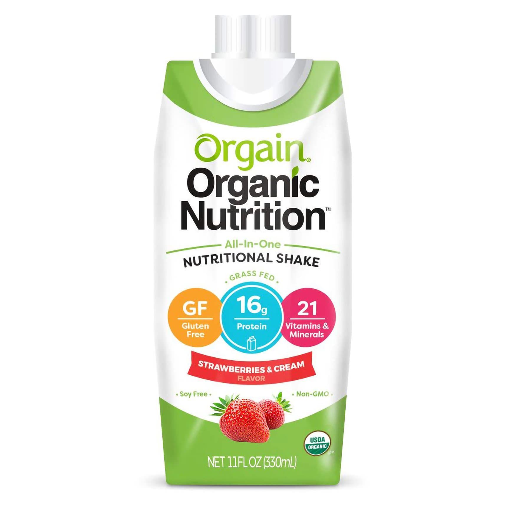 Orgain Organic Nutritional Shake, Strawberries and Cream, 11 oz - Package of 4 - Image 1
